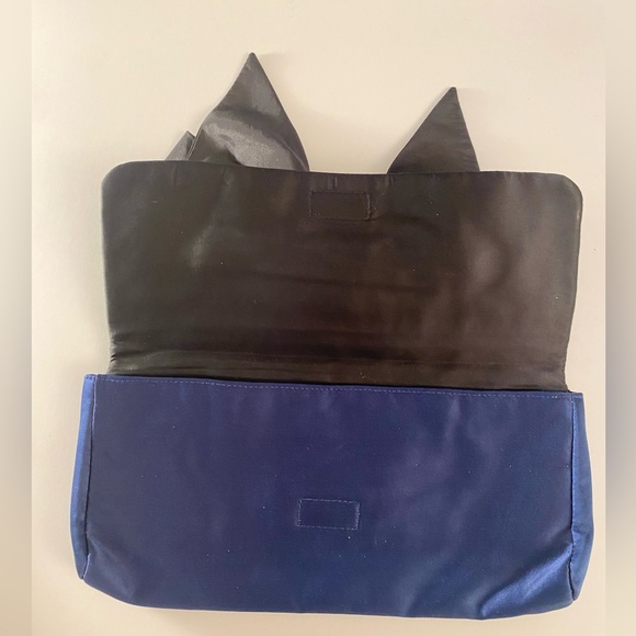 EUC! J. Crew Navy Blue Evening Satin Clutch with a Black Bow💕 - Picture 2 of 5